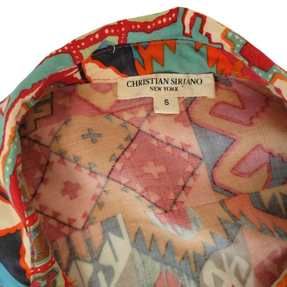 Christian Siriano NY Aztec Print Top Women SM Button Up Artsy Western Festival - Picture 8 of 12